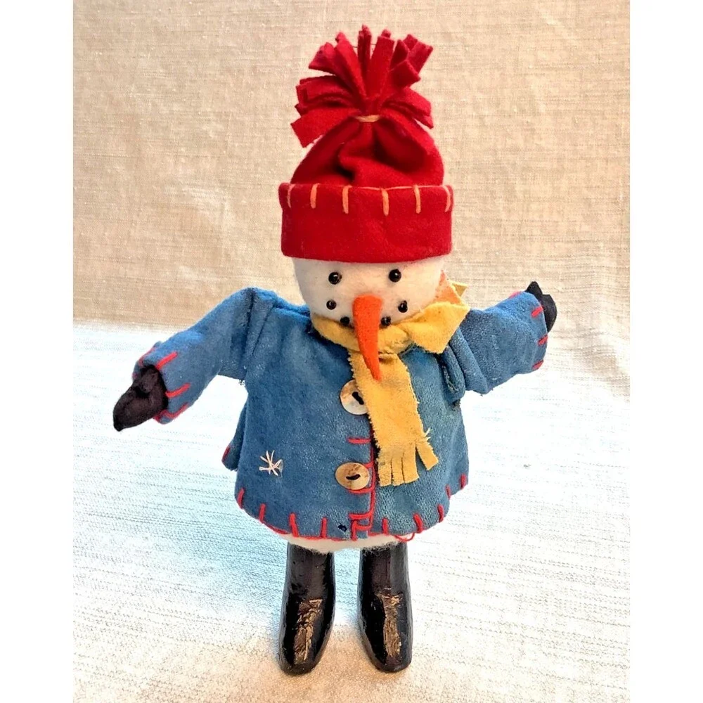 Standing Snowman Folk Art Rustic Christmas Vintage Decor Cute 8 1/2